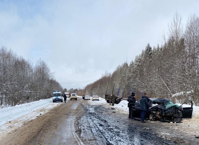 Два человека пострадали в тройном ДТП с участием лесовоза в Тверской области