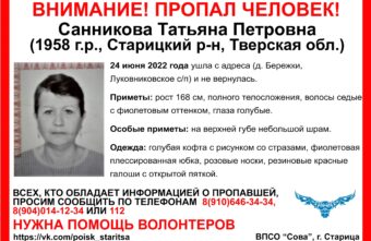 В Тверской области пропала женщина в красных галошах и кофте со стразами В Тверской области пропала женщина в красных галошах и кофте со стразами