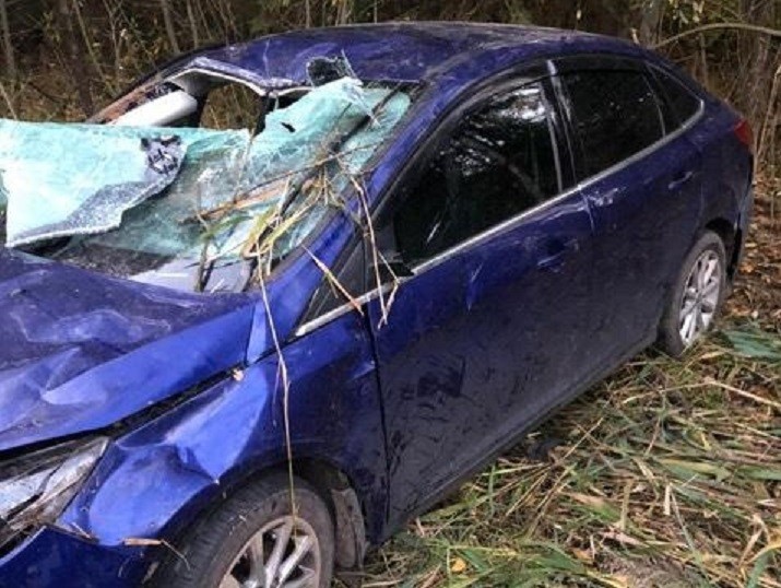 Ford съехал в кювет и опрокинулся в Тверской области