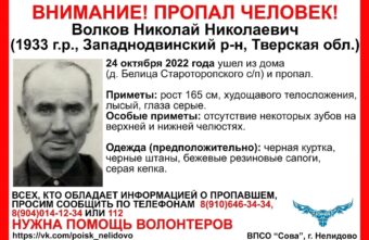 89-летний житель Тверской области ушёл из дома и пропал