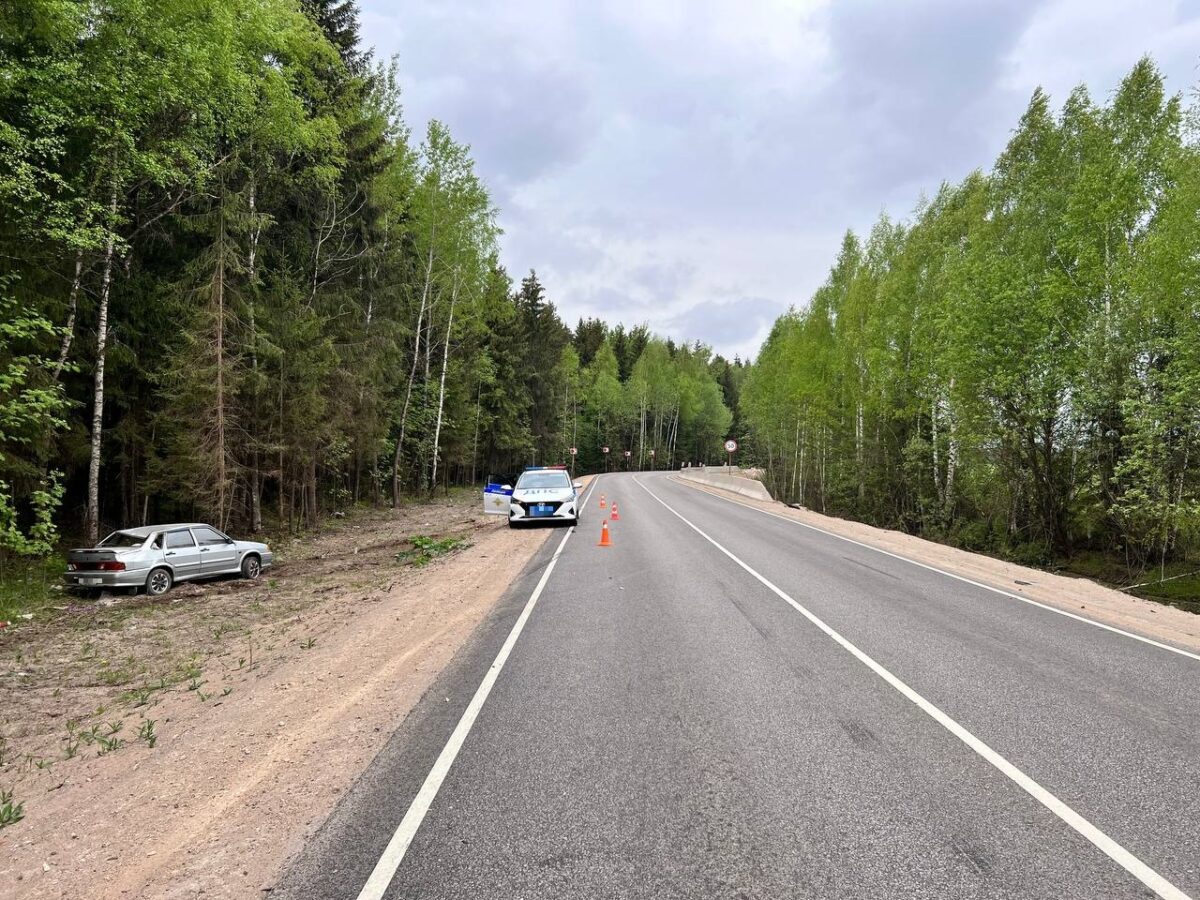 ВАЗ оказался в кювете под Тверью из-за взорвавшегося колеса