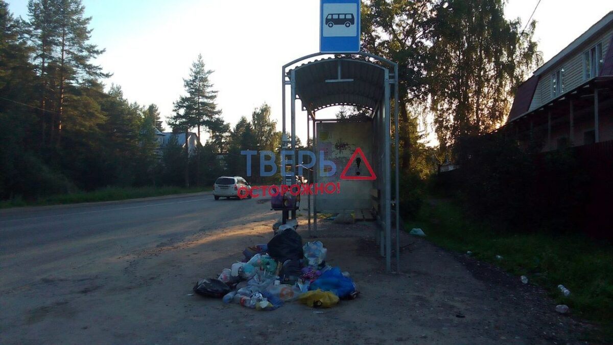 На остановке под Тверью отдыхающие создали кучу мусора