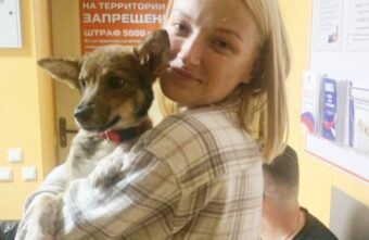 Щенка, угодившего в лужу гудрона, забрали в новый дом