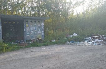 Под Тверью пассажиры ждут автобус на досках среди мусора Под Тверью пассажиры ждут автобус на досках среди мусора