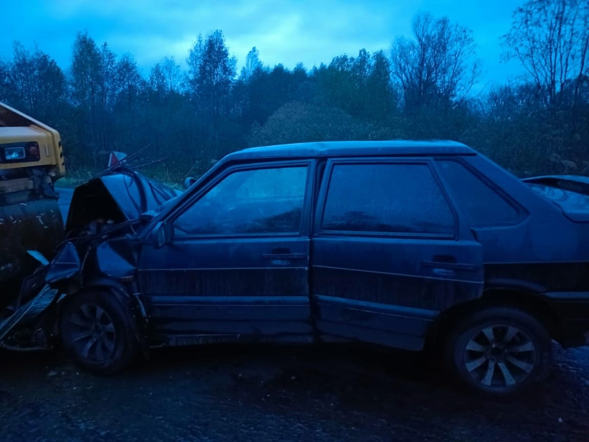 Два человека пострадали в столкновении ВАЗа с дорожным катком в Тверской области