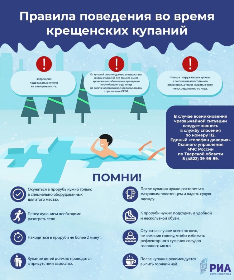 Жителям Тверской области напоминают о правилах поведения во время крещенских купаний