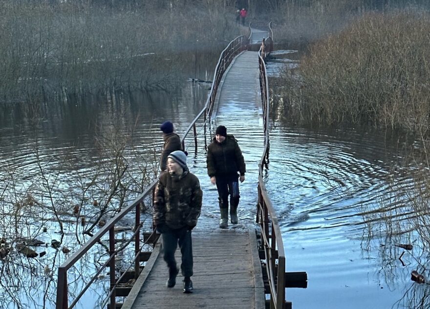 Жителей Тверской области не напугал мост, который почти полностью затопило