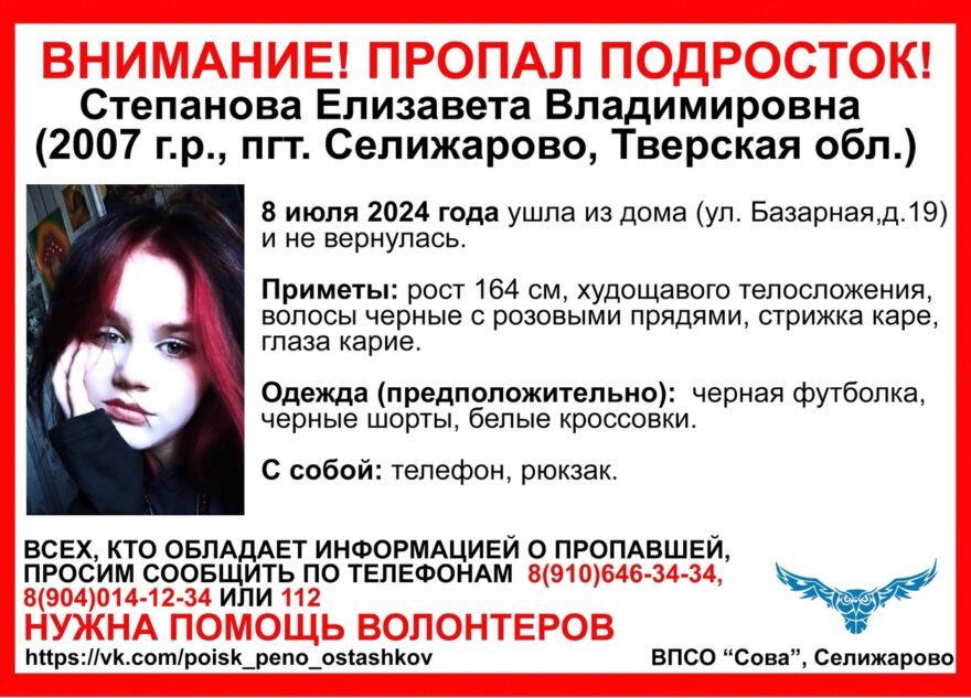 В Тверской области не вернулась домой несовершеннолетняя девушка В Тверской области не вернулась домой несовершеннолетняя девушка