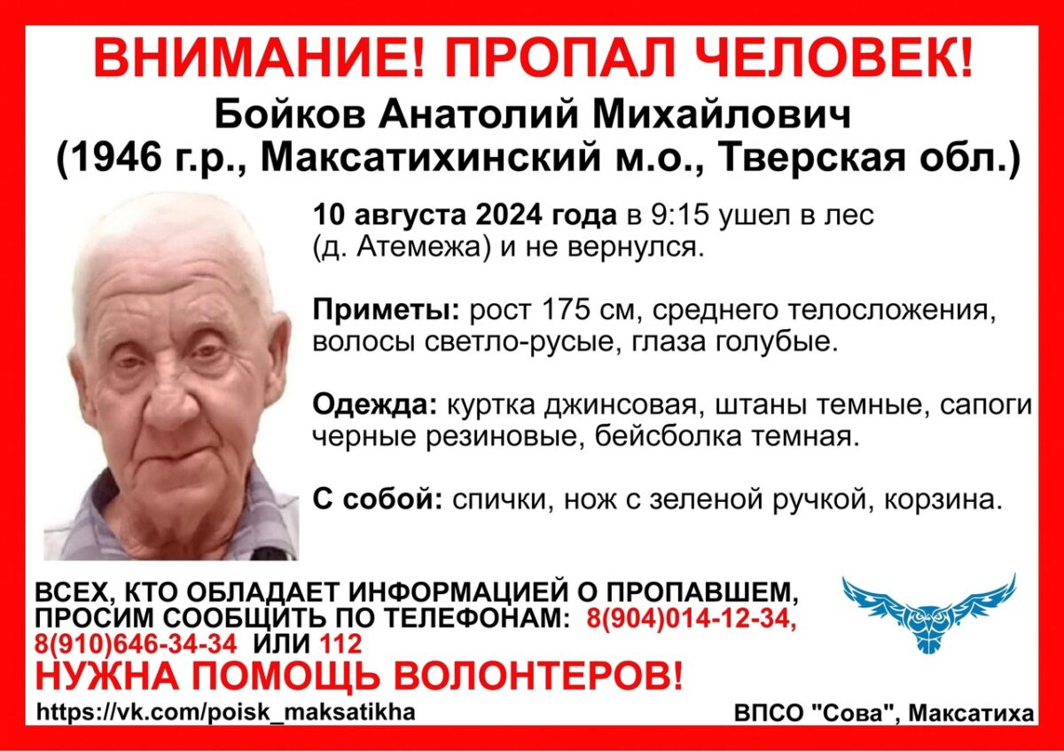 В Тверской области ищут пенсионера, который ушёл в лес и не вернулся