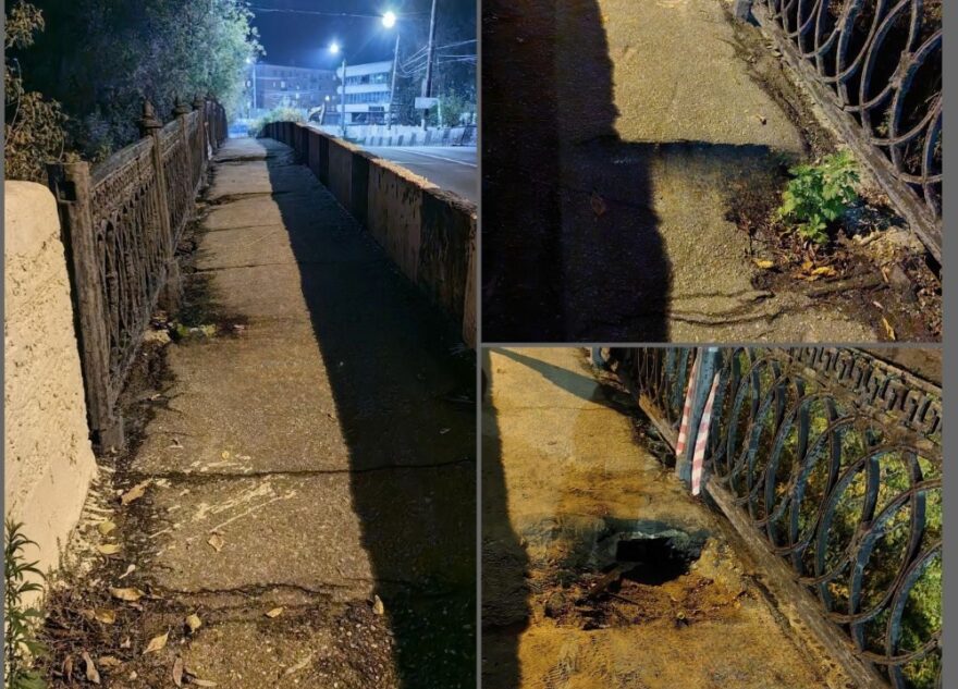 В Твери на мосту через Тьмаку образовалась большая дыра