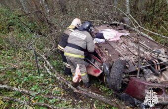 В Тверской области пожарные спасли женщину, зажатую в перевернувшейся машине