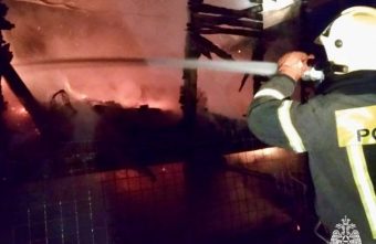 Огонь уничтожил строение в деревне в Тверской области