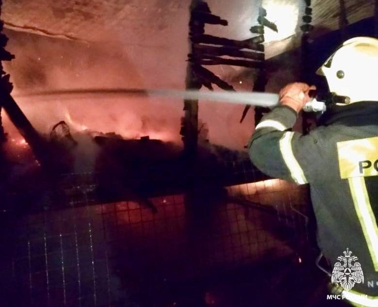 Огонь уничтожил строение в деревне в Тверской области