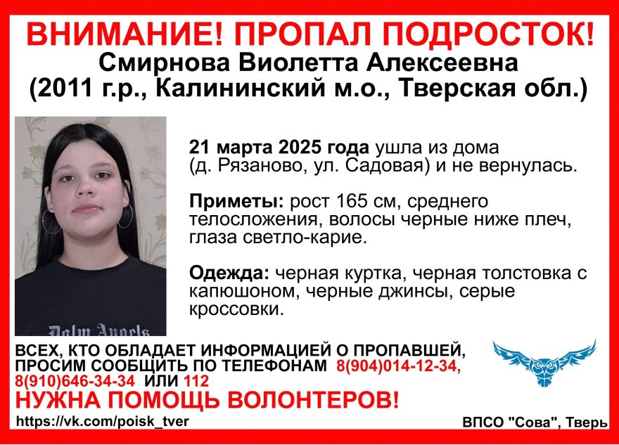 В Тверской области девочка ушла из дома и не вернулась