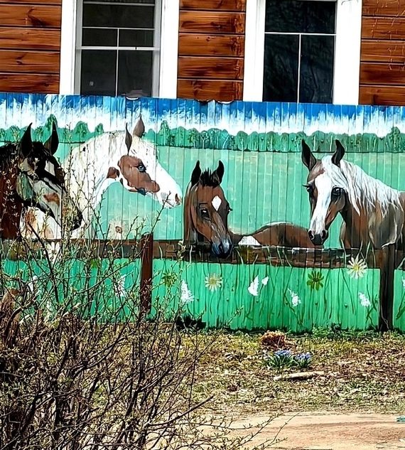 Красочный забор радует прохожих на улице в Тверской области