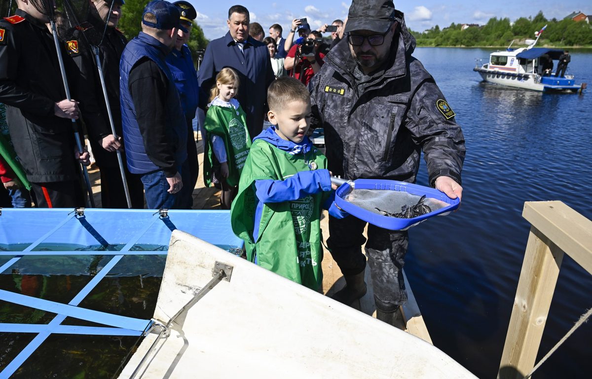 Игорь Руденя вместе с суворовцами и юннатами выпустил в Волгу молодь стерляди