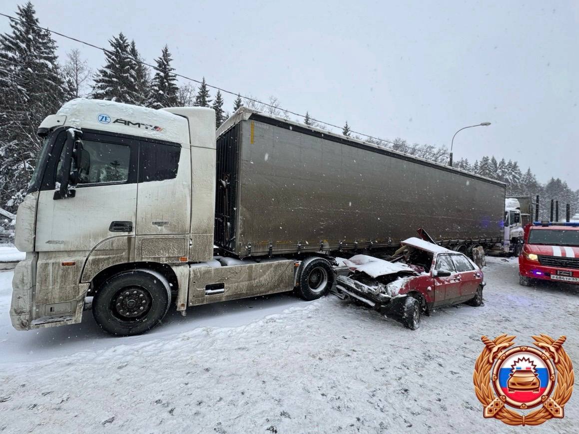 Женщина погибла в столкновении ВАЗа с большегрузами в Тверской области