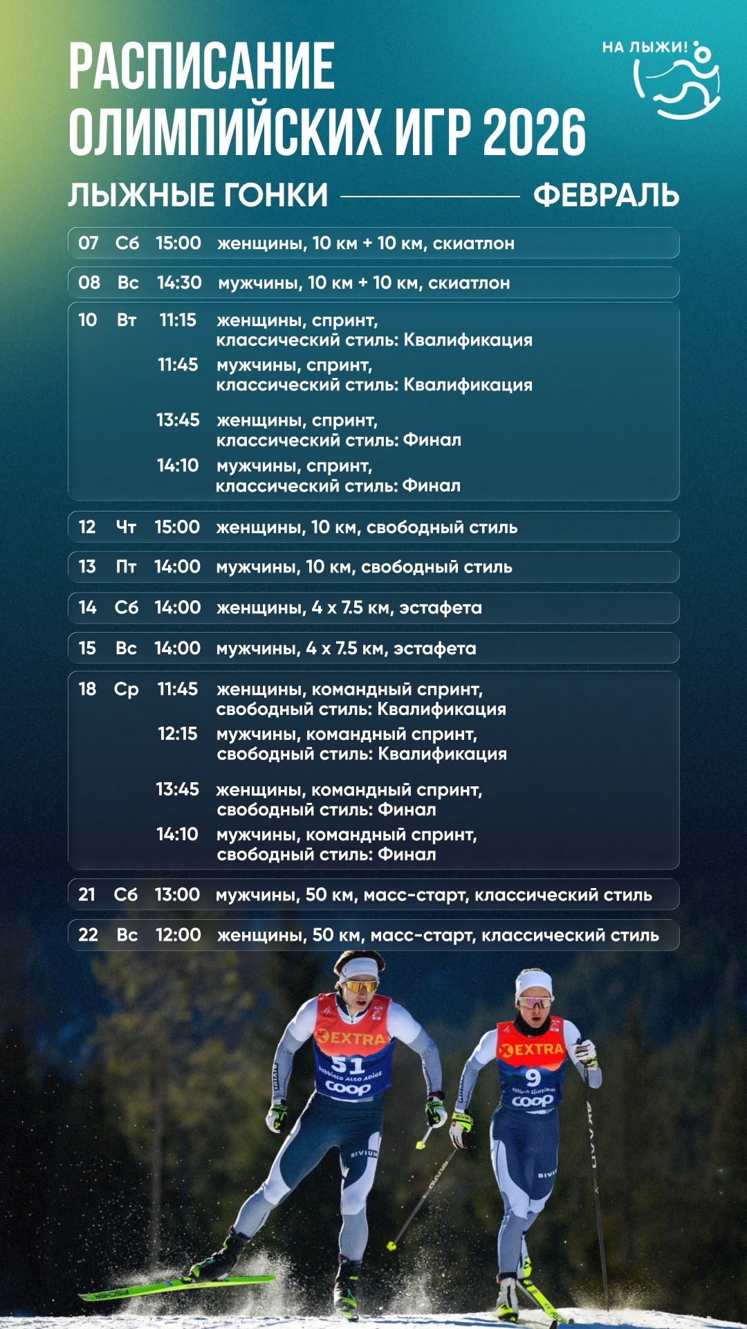Опубликовано расписание гонок тверской лыжницы Дарьи Непряевой на Олимпиаде