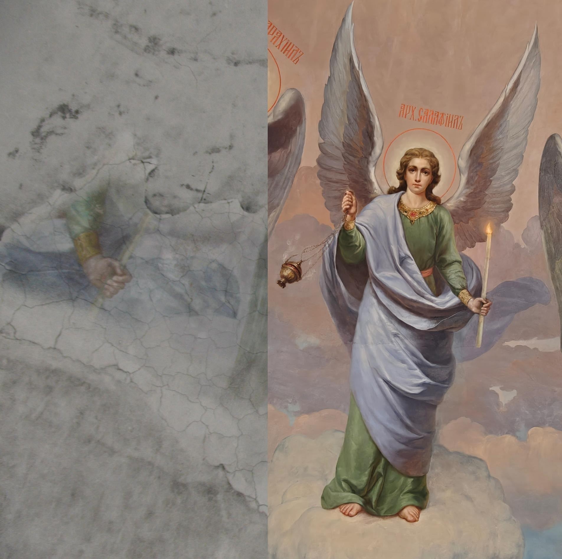 Мастера-иконописцы восстановили фигуры архангелов в соборе Тверской области